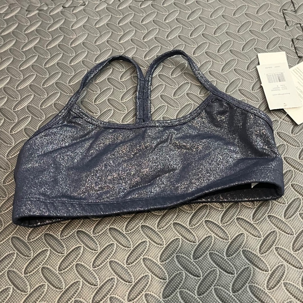 Beyond Yoga Spacedye Slim Racerback Bra Womens S Navy Metallic Shimmer Racerback